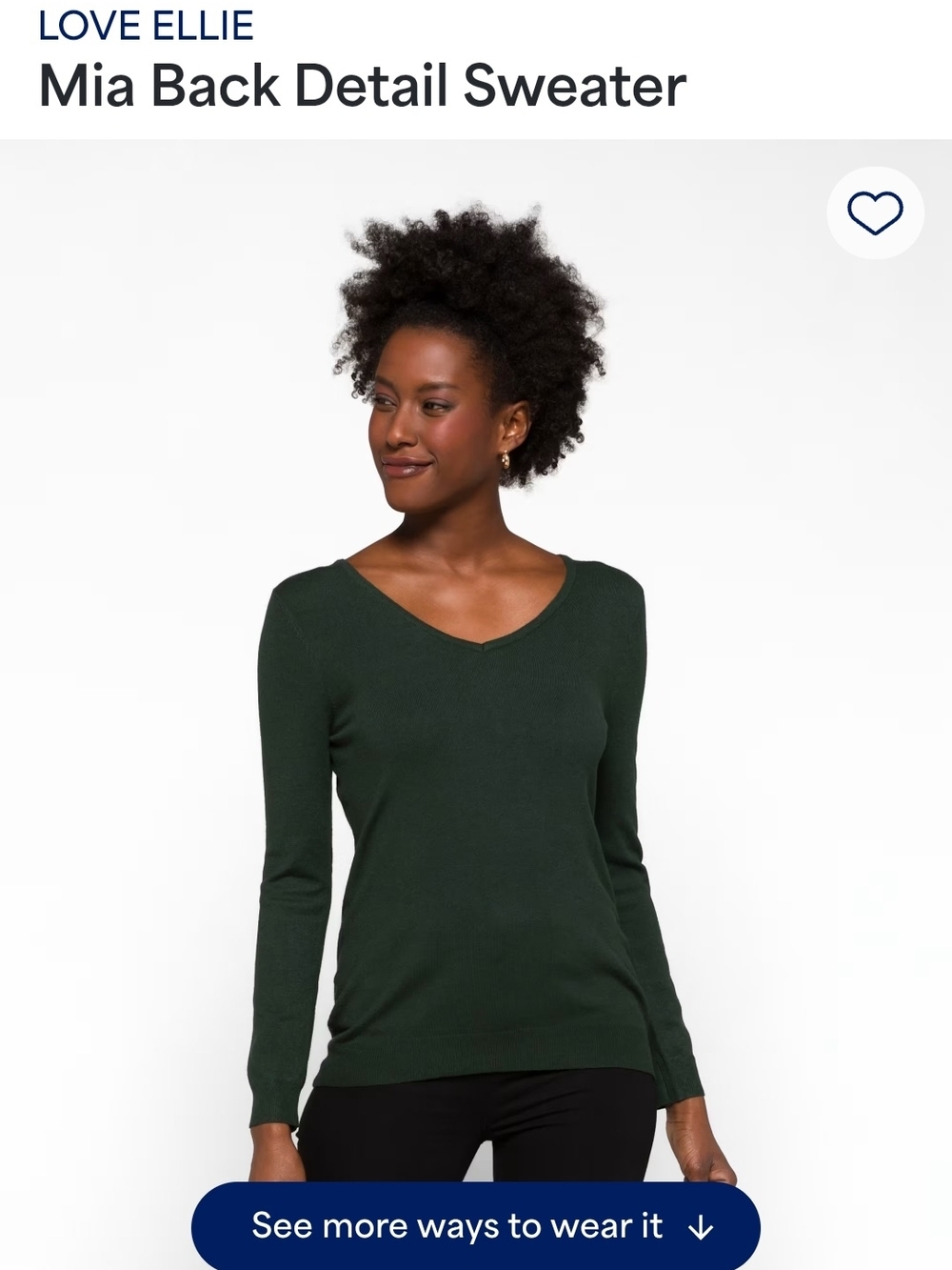 LOVE ELLIE Women's Mia V-Neck Sweater in Dark Green With Back Detail